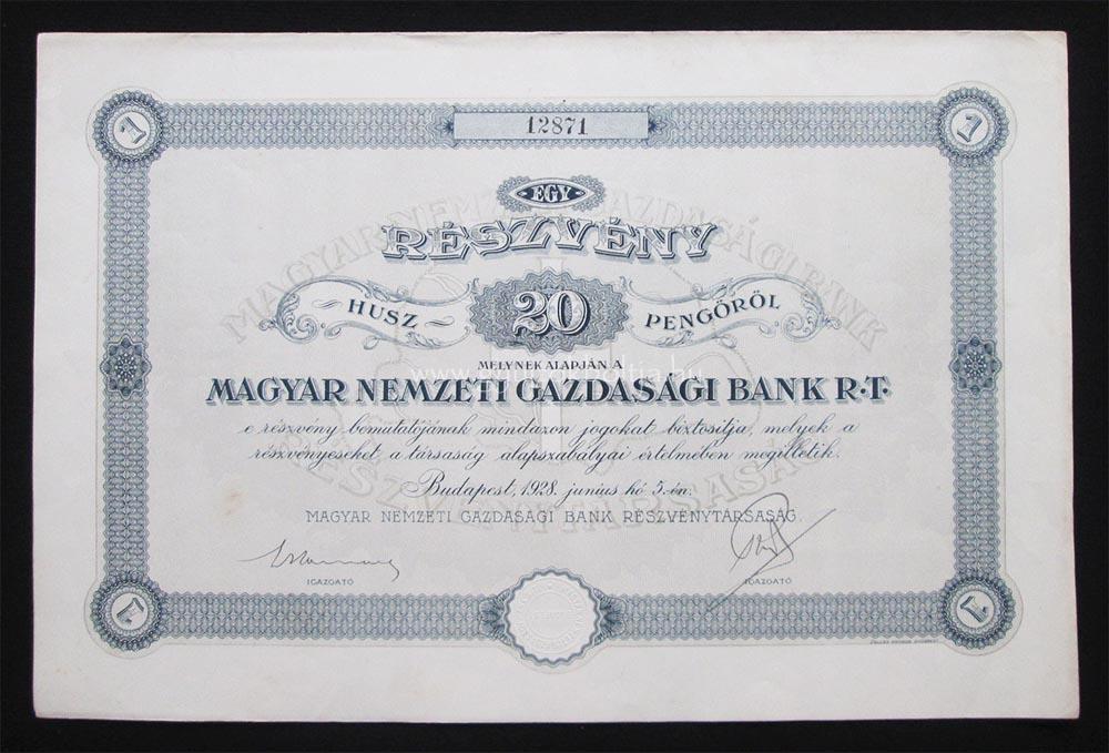 Magyar Nemzeti Gazdasgi Bank 20 peng 1928 - irredenta